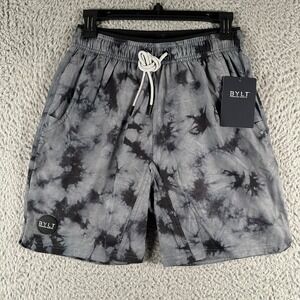 BYLT Active Shorts Mens S Gray Black Tie‎ Dye Lined Stretch Athletic Gym NWT